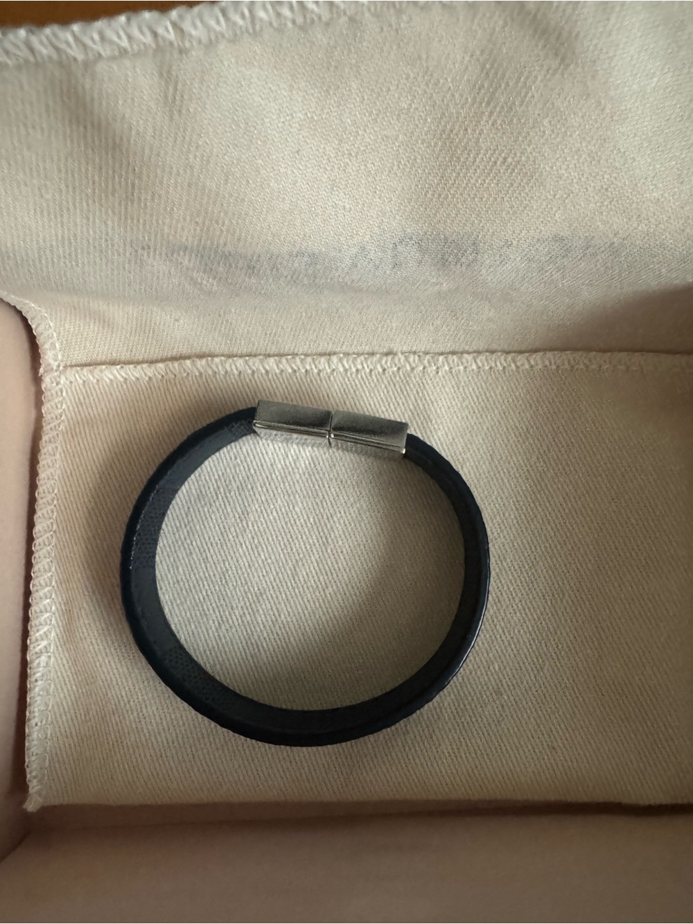 Louis Vuitton Black Textured Leather Bracelet with Polished Silver Clasp - Picture 2 of 4
